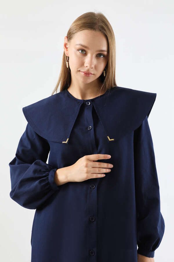 Geniş Bebe Yaka Tunik Lacivert - 2