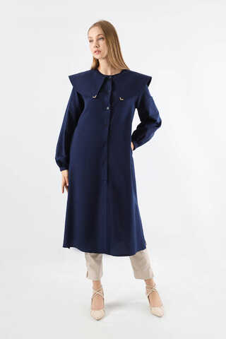 Geniş Bebe Yaka Tunik Lacivert - 3