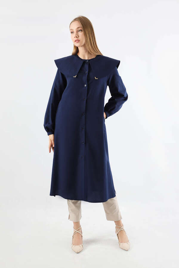 Geniş Bebe Yaka Tunik Lacivert - 3