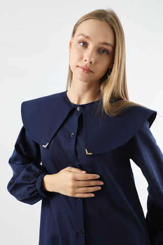 Geniş Bebe Yaka Tunik Lacivert - 4