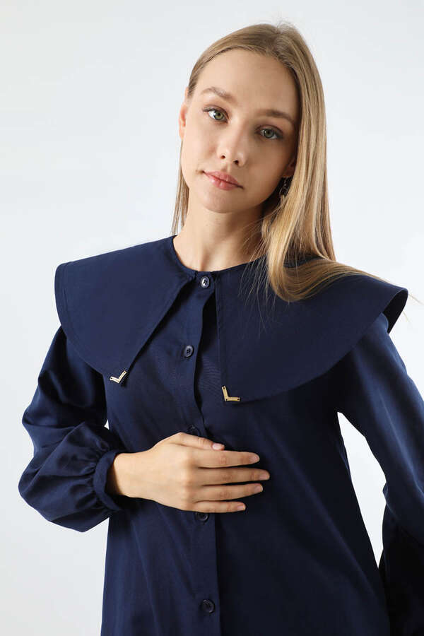 Geniş Bebe Yaka Tunik Lacivert - 4