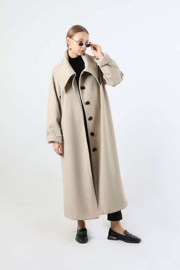 Geniş Dik Yakalı Uzun Kaban Taş - 1