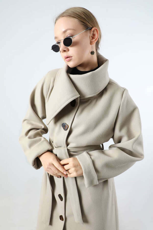 Geniş Dik Yakalı Uzun Kaban Taş - 4