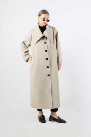 Geniş Dik Yakalı Uzun Kaban Taş - 5