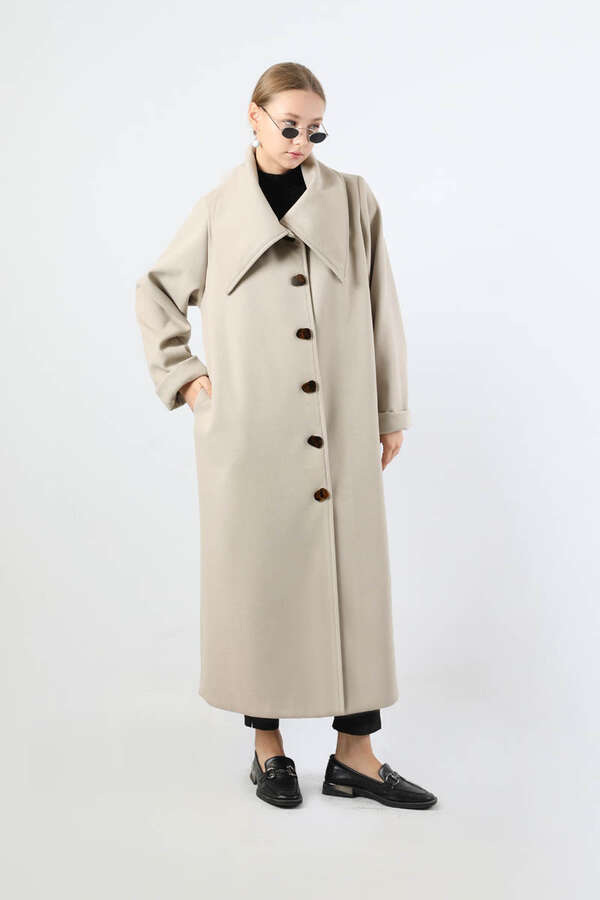 Geniş Dik Yakalı Uzun Kaban Taş - 5