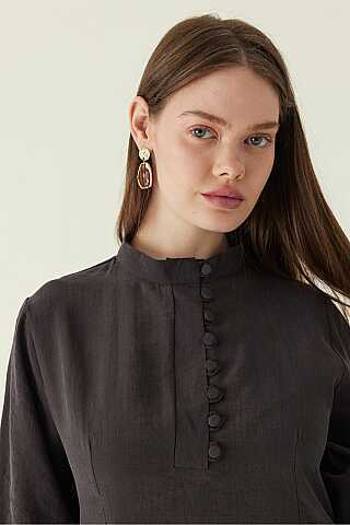 Geniş Kollu Düğmeli Tunik Takım Acı Kahve - 2