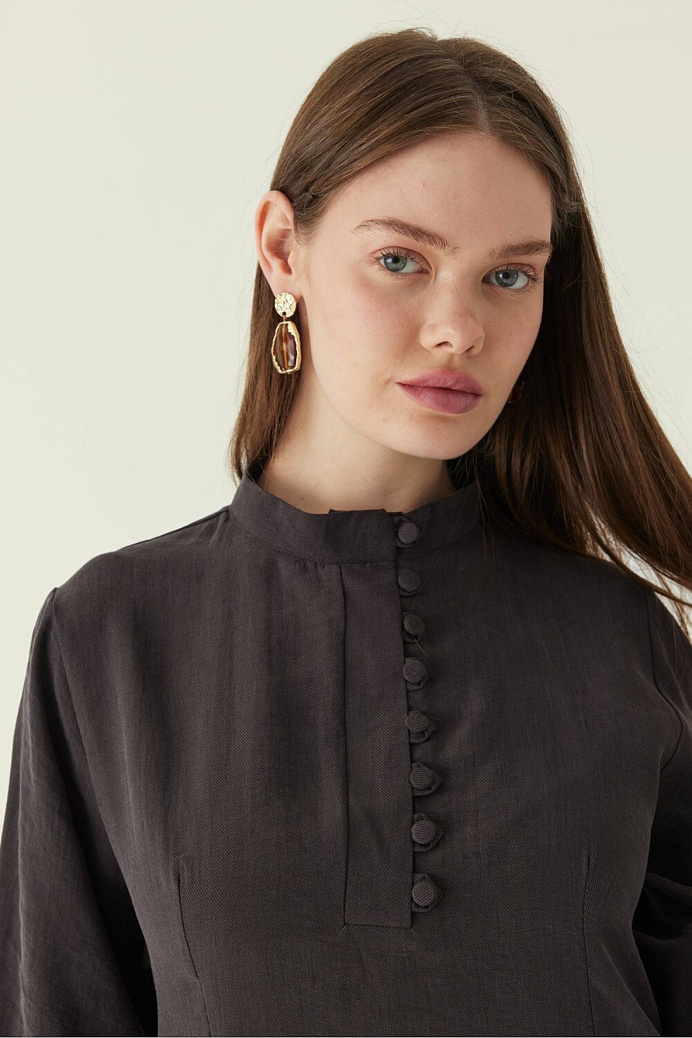 Geniş Kollu Düğmeli Tunik Takım Acı Kahve - 2