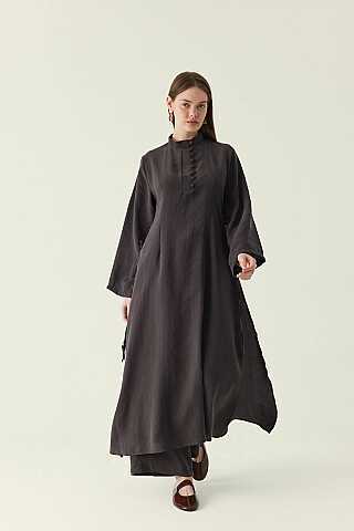 Geniş Kollu Düğmeli Tunik Takım Acı Kahve - 1