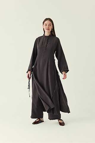 Geniş Kollu Düğmeli Tunik Takım Acı Kahve - 4