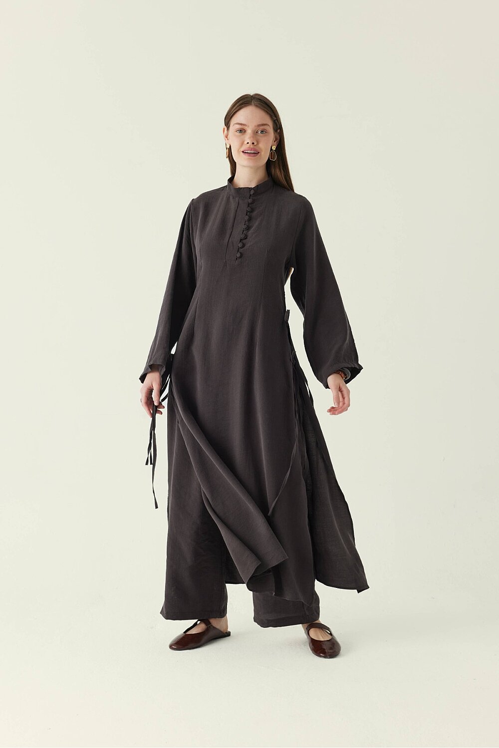 Geniş Kollu Düğmeli Tunik Takım Acı Kahve - 4