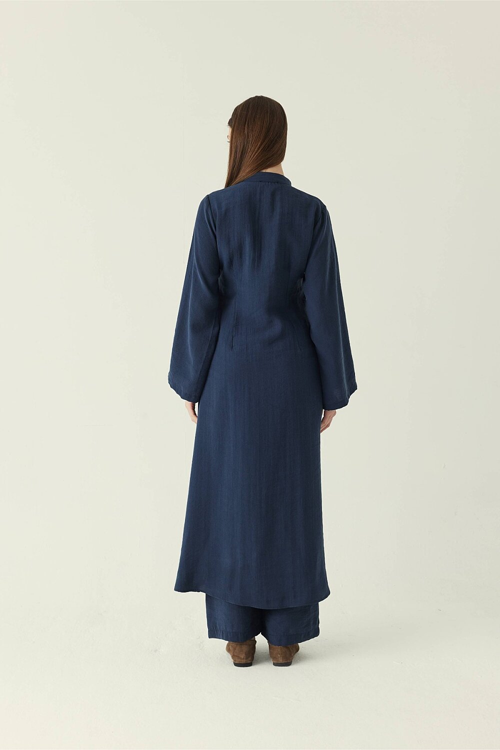 Geniş Kollu Düğmeli Tunik Takım Lacivert - 3