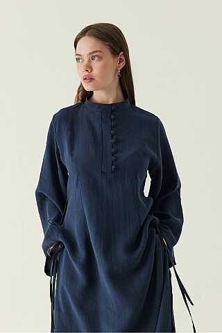 Geniş Kollu Düğmeli Tunik Takım Lacivert - 4