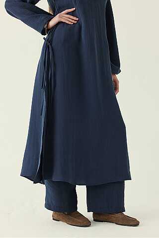 Geniş Kollu Düğmeli Tunik Takım Lacivert - 5