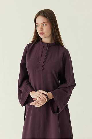 Geniş Kollu Düğmeli Tunik Takım Mürdüm - 4