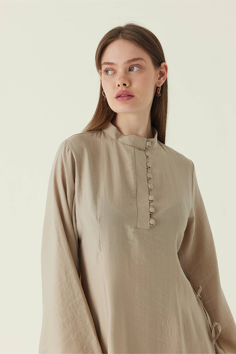 Geniş Kollu Düğmeli Tunik Takım Taş - 5