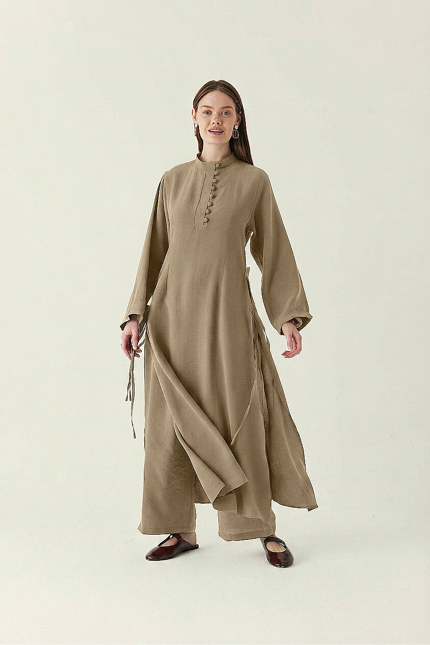 Geniş Kollu Düğmeli Tunik Takım Haki - 4
