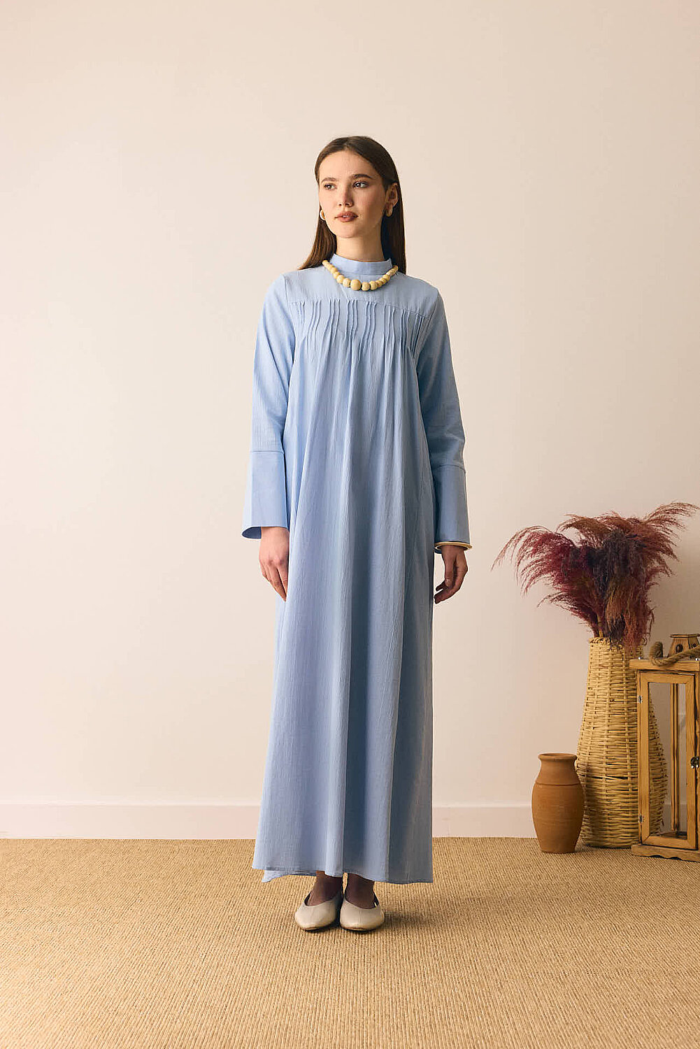 Geniş Manşetli Şile Bezi Elbise Bebe Mavisi - 4