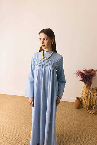 Geniş Manşetli Şile Bezi Elbise Bebe Mavisi - 5