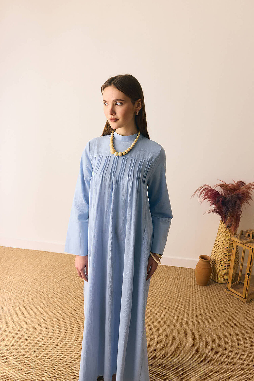 Geniş Manşetli Şile Bezi Elbise Bebe Mavisi - 5