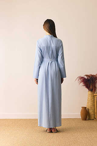 Geniş Manşetli Şile Bezi Elbise Bebe Mavisi - 6