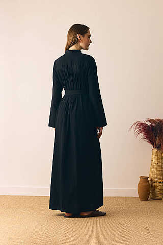 Geniş Manşetli Şile Bezi Elbise Siyah - 7