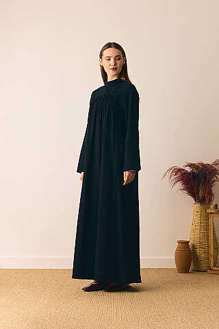 Geniş Manşetli Şile Bezi Elbise Siyah - 2