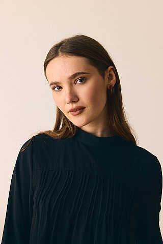 Geniş Manşetli Şile Bezi Elbise Siyah - 5