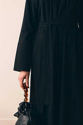 Geniş Manşetli Şile Bezi Elbise Siyah - 9