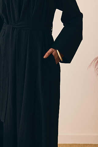 Geniş Manşetli Şile Bezi Elbise Siyah - 3