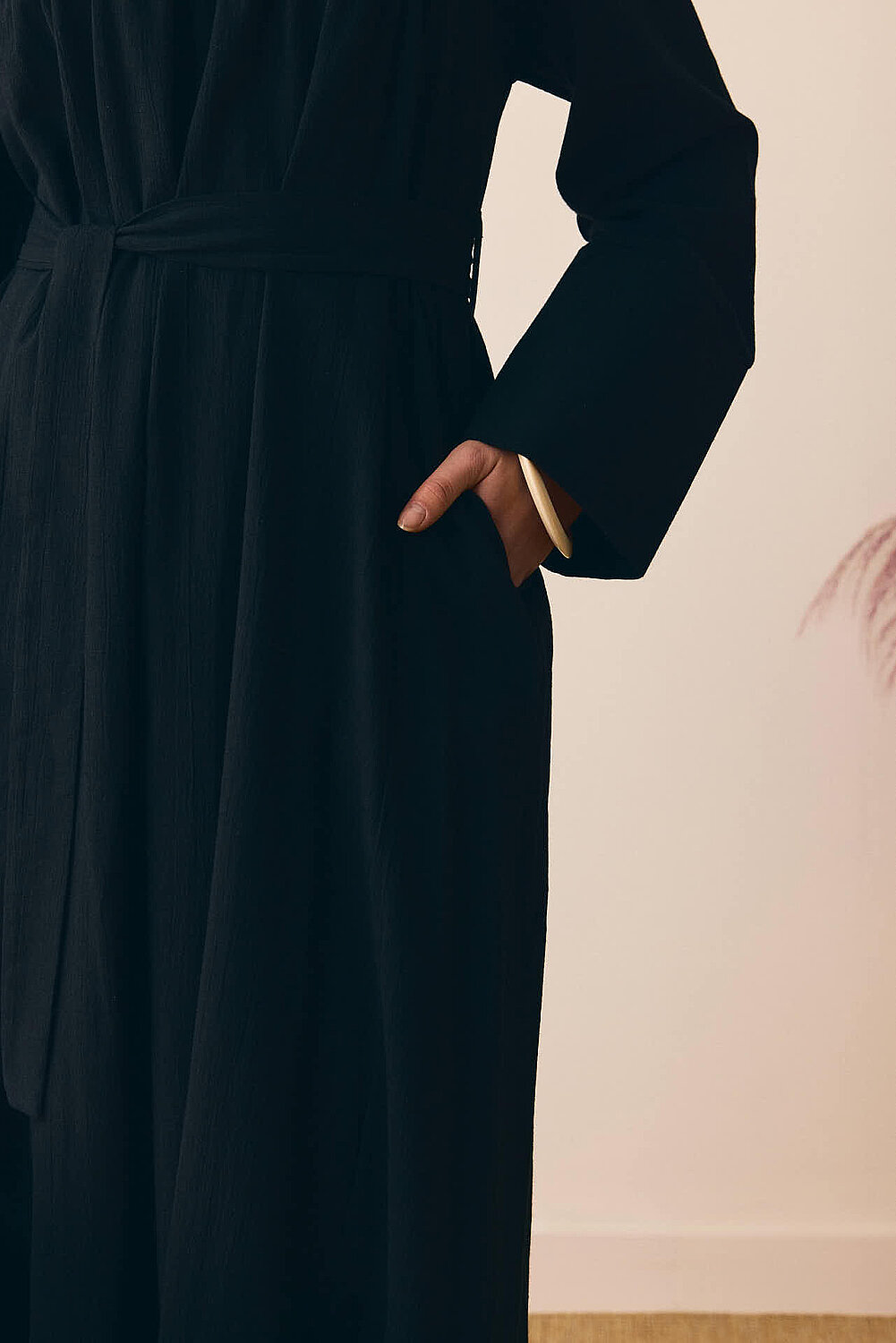 Geniş Manşetli Şile Bezi Elbise Siyah - 3