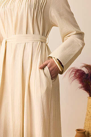 Geniş Manşetli Şile Bezi Elbise Taş - 2