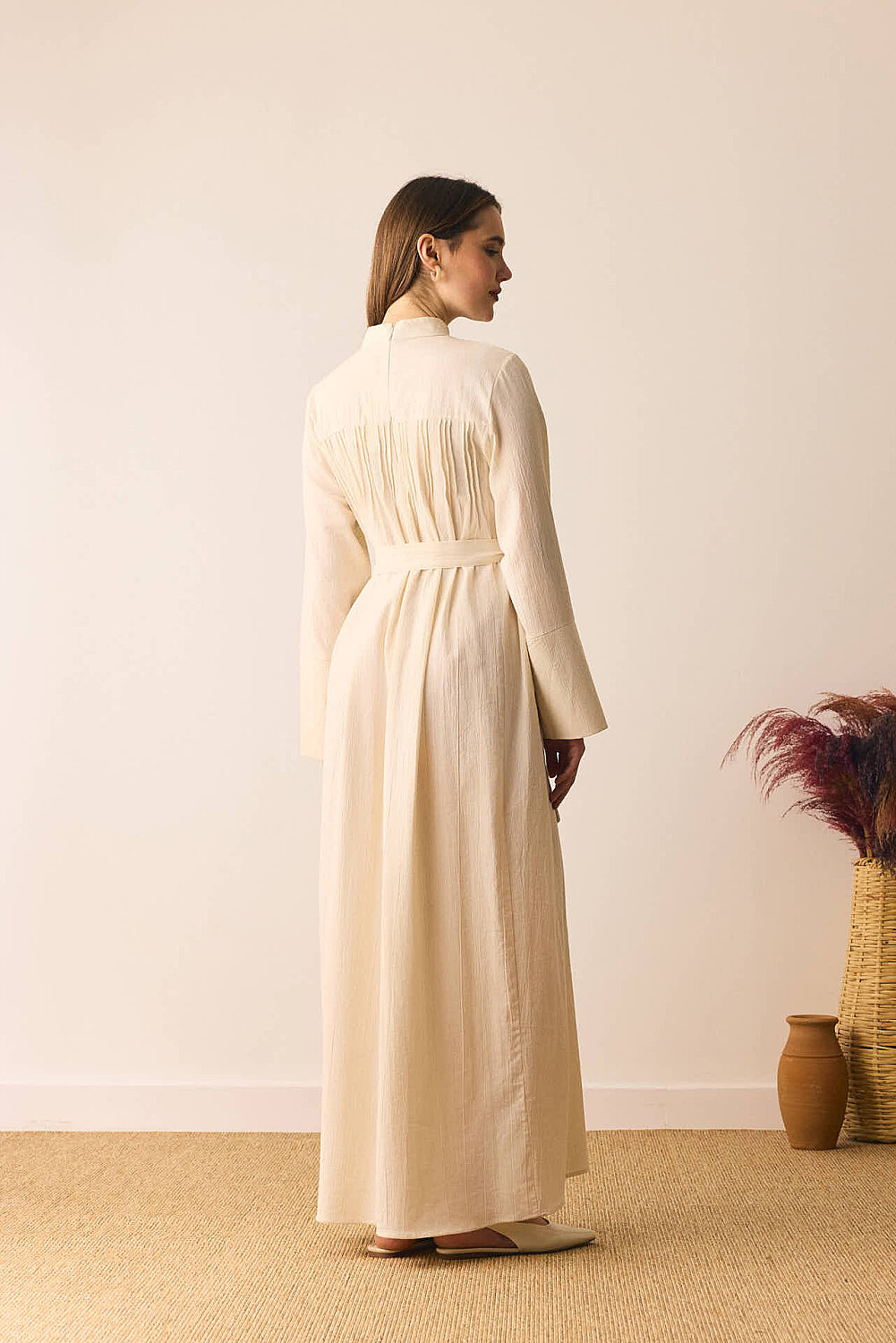 Geniş Manşetli Şile Bezi Elbise Taş - 7