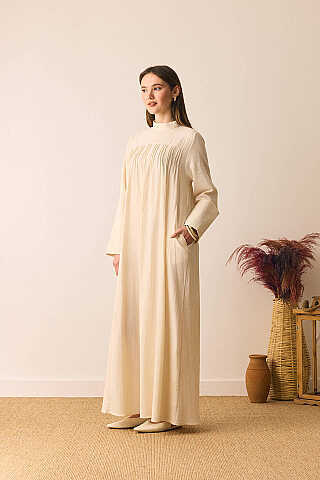 Geniş Manşetli Şile Bezi Elbise Taş - 3