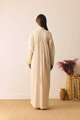 Geniş Manşetli Şile Bezi Elbise Taş - 4