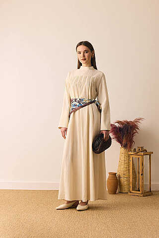 Geniş Manşetli Şile Bezi Elbise Taş - 6