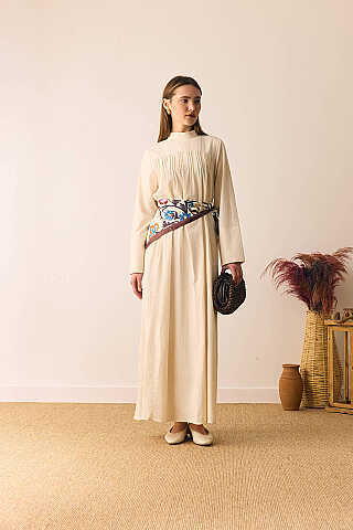 Geniş Manşetli Şile Bezi Elbise Taş - 8