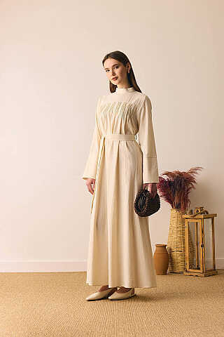 Geniş Manşetli Şile Bezi Elbise Taş - 1