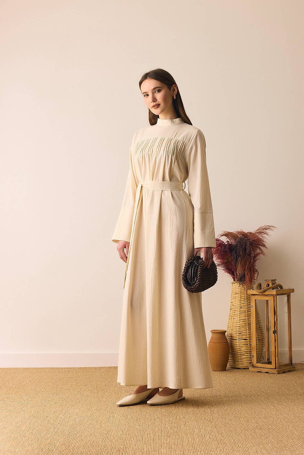 Geniş Manşetli Şile Bezi Elbise Taş 