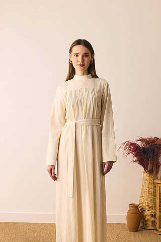 Geniş Manşetli Şile Bezi Elbise Taş - 10