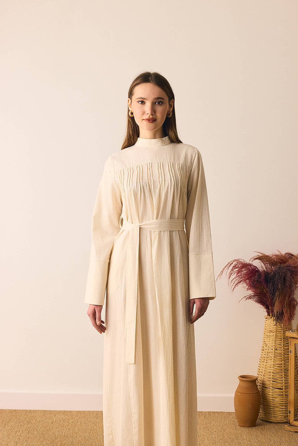 Geniş Manşetli Şile Bezi Elbise Taş - 10