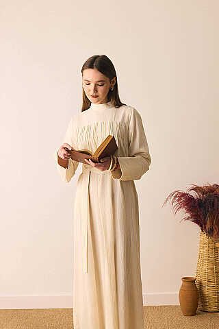 Geniş Manşetli Şile Bezi Elbise Taş - 5