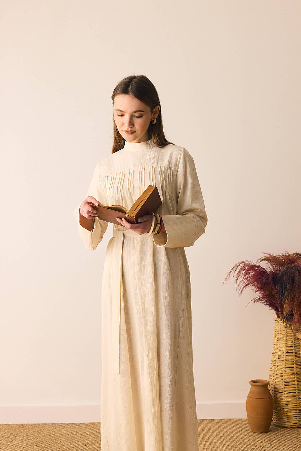 Geniş Manşetli Şile Bezi Elbise Taş - 5