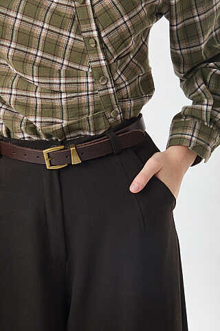 Geniş Paça Poliviskon Pantolon Acı Kahve - 3