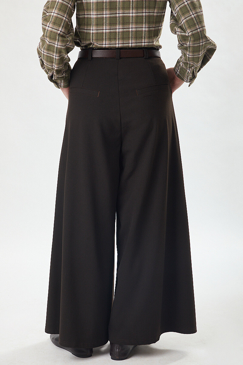 Geniş Paça Poliviskon Pantolon Acı Kahve - 5