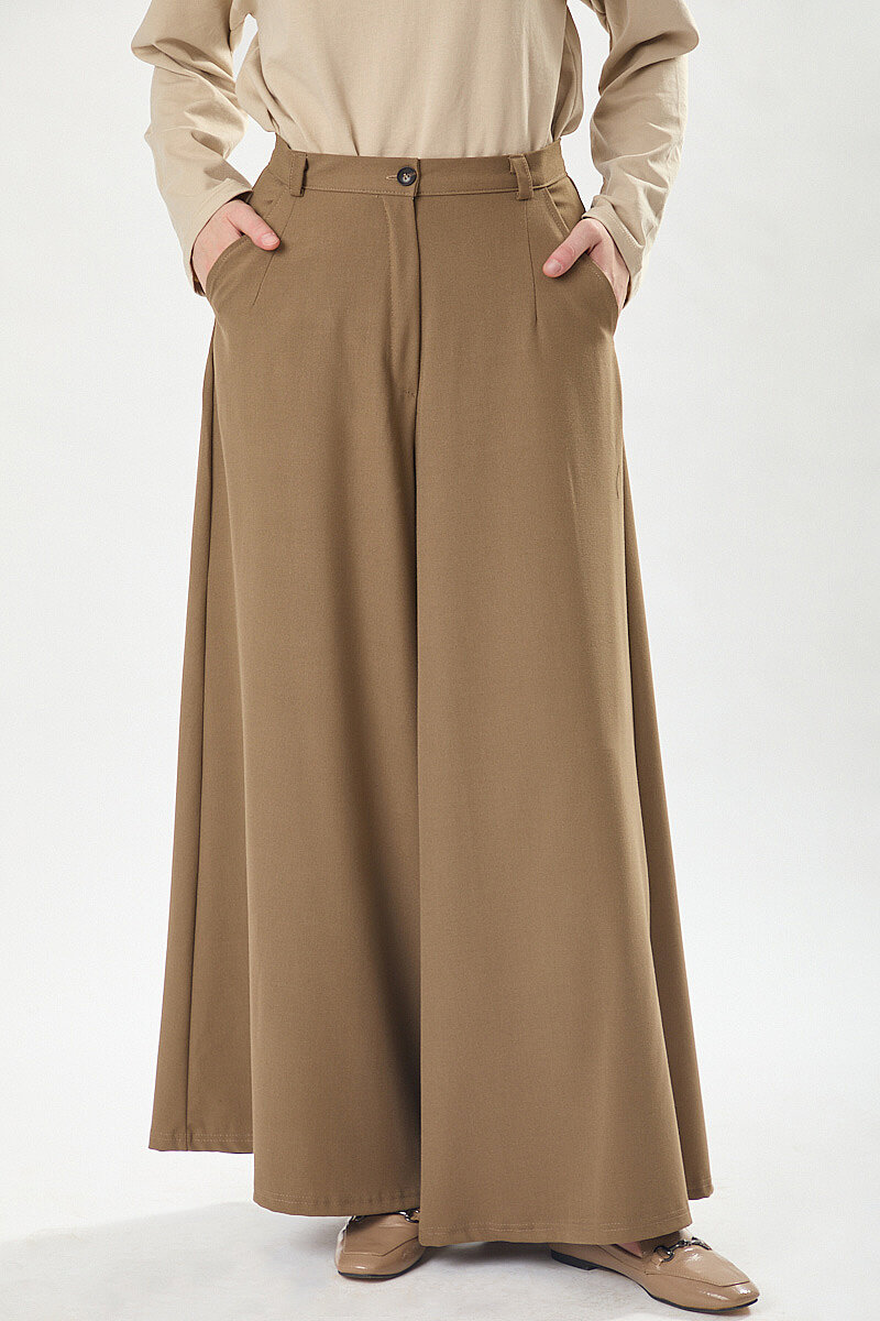 Geniş Paça Poliviskon Pantolon Vizon - 5