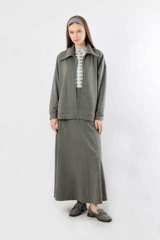 Geniş Yaka Etekli Spor Takım Antrasit - 1