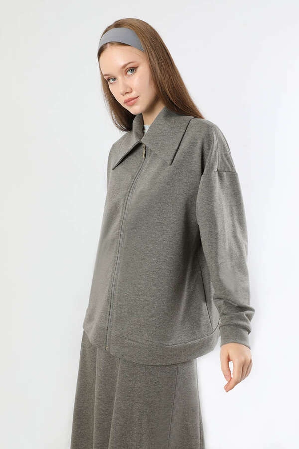 Geniş Yaka Etekli Spor Takım Antrasit - 2