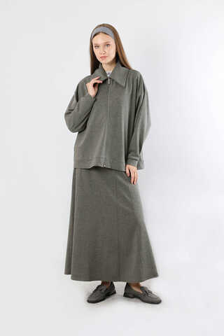 Geniş Yaka Etekli Spor Takım Antrasit - 3