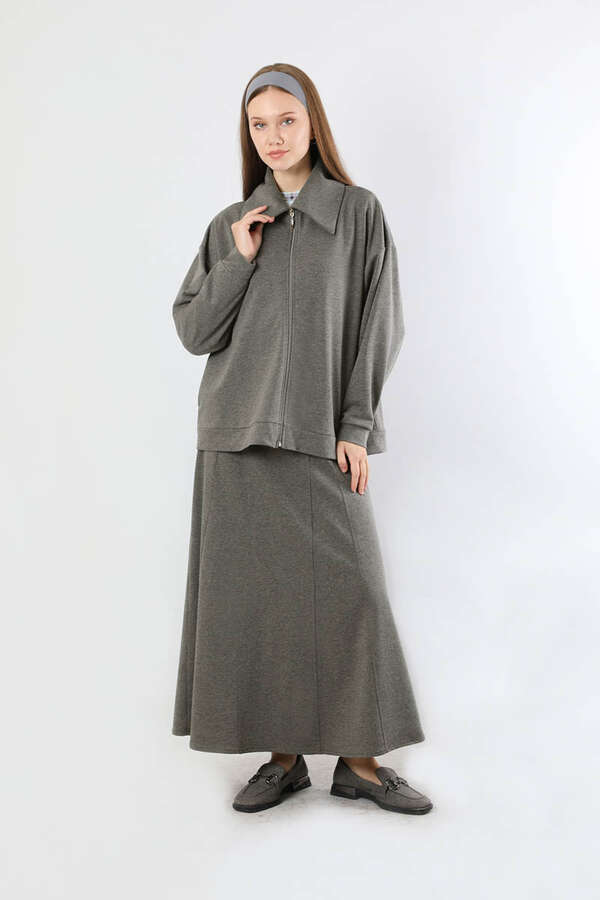 Geniş Yaka Etekli Spor Takım Antrasit - 3