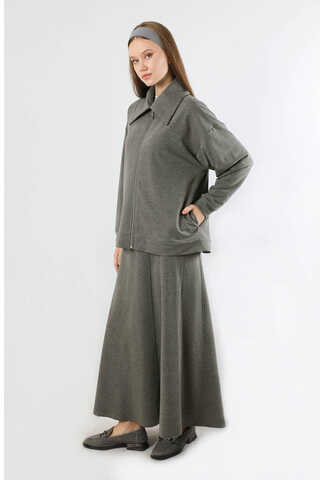 Geniş Yaka Etekli Spor Takım Antrasit - 4